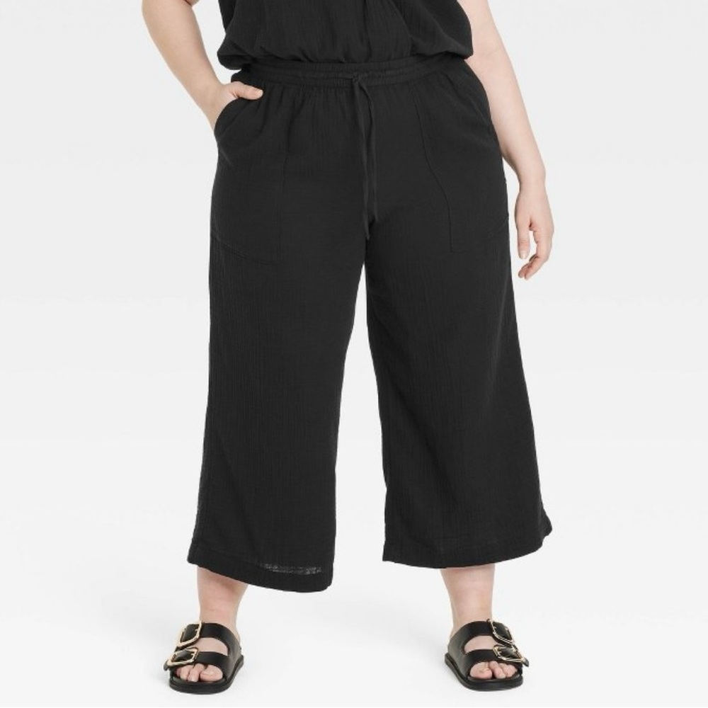 NWT Universal Thread Women’s High-Rise Wide-Leg Gauze Ankle Pants in Black XXL